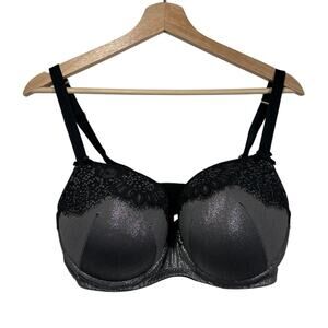 Cacique Lane Bryant Boost Balconette Bra Push-Up Lace Sz 38DDD Silver Black Bows